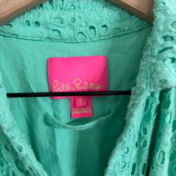 Lilly Pulitzer Chrisella Eyelet Embroidered Midi Belted Shirt Dress Green Size 0 - Picture 3 of 14
